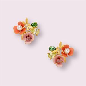 kate spade Pink & Coral Floral Cluster Earrings with Green and Yellow Accents